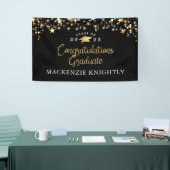 Banderoles Graduation Black Gold Stars Lights Confetti Script (Salon professionnel)