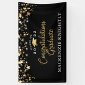 Banderoles Graduation Black Gold Stars Lights Confetti Script (Vertical)