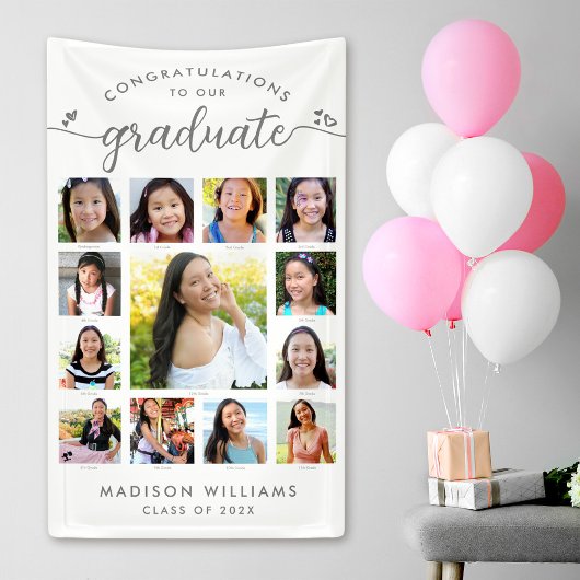 Banderoles Graduation blanche K-12 Modern Script Photo Collag