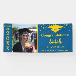 Banderoles Graduation Bleu & Or Classe Photo Personnalisée De