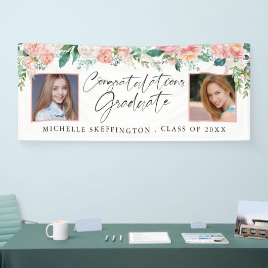 Banderoles Graduation Blush Rose Floral Script manuscrit (Salon professionnel)