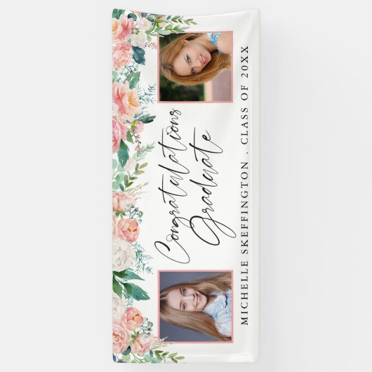 Banderoles Graduation Blush Rose Floral Script manuscrit (Vertical)