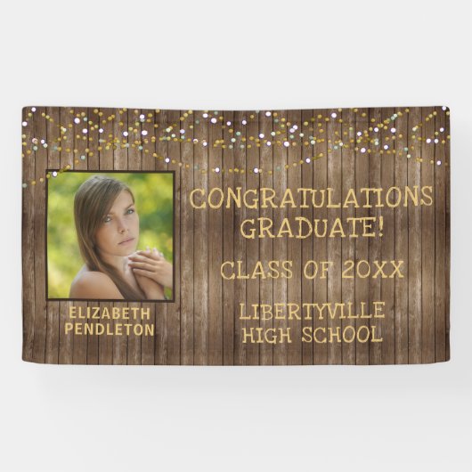 Banderoles Graduation Bois rustique Lumières à cordes Photo (Horizontal)