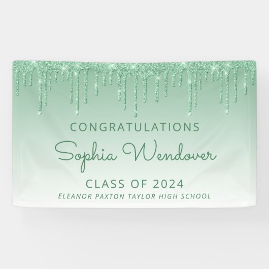 Banderoles Graduation Chic Green Parties scintillant 2024 (Horizontal)