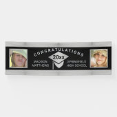 Banderoles Graduation Chic Silver Félicitations Photo (Horizontal)