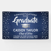Banderoles Graduation Confetti Brossé Marine Bleu Blanc Argen (Horizontal)