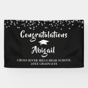 Banderoles Graduation Confetti Brush Script noir et argent