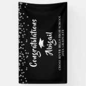 Banderoles Graduation Confetti Brush Script noir et argent (Vertical)