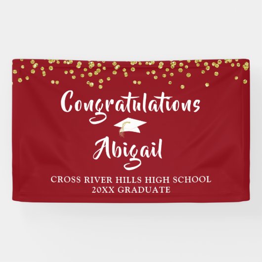 Banderoles Graduation Confetti Brush Script Red Gold (Horizontal)