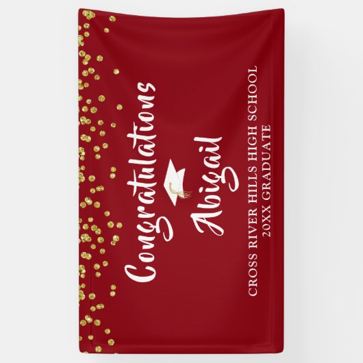 Banderoles Graduation Confetti Brush Script Red Gold (Vertical)
