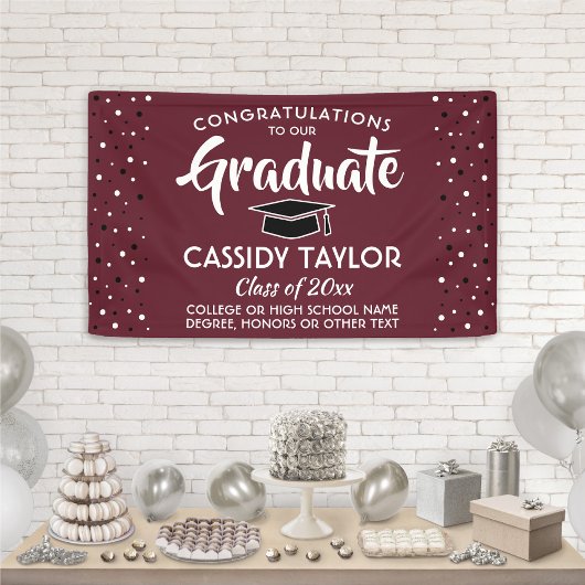 Banderoles Graduation Congrats Confetti Modern Maroon & White