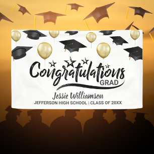 Banderoles Graduation Congrats Grad Black Gold Balloon person