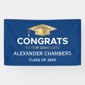 Banderoles Graduation d'or bleu moderne simple