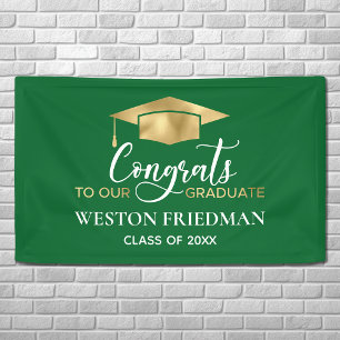 Banderoles Graduation d'or vert moderne simple