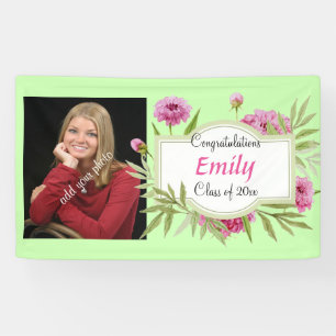 Banderoles Graduation, Élégant rose floral, Photo, Personnali