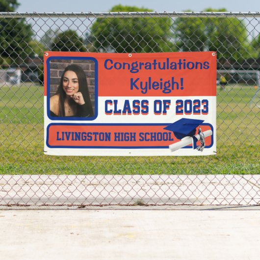 Banderoles Graduation en vinyle orange et bleu (En situation)