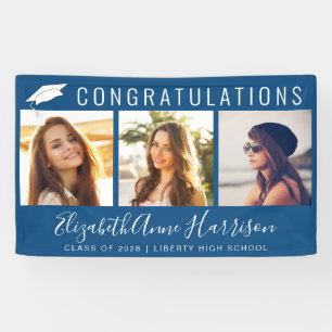 Banderoles Graduation Félicitations Photo Collage Bleu