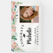 Banderoles Graduation Floral Rose Gold Script Photo (Vertical)