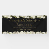 Banderoles Graduation Florale Blanche Noir Et Or Script (Horizontal)