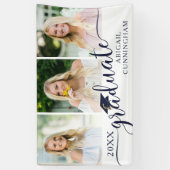 Banderoles Graduation Marine Bleu Fancy Script 3 Photos (Vertical)