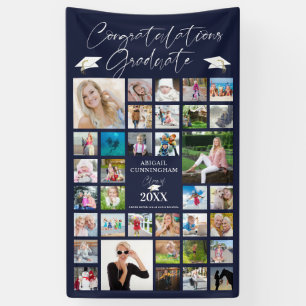 Banderoles Graduation Marine Blue Photo Collage Élégant Scrip