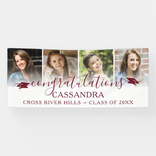 Banderoles Graduation Maroon Félicitations Script 4 Photos (Horizontal)