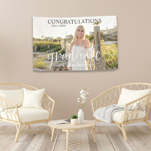 Banderoles Graduation Minimaliste Photo Élégant Simple Script