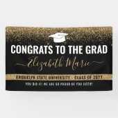 Banderoles Graduation moderne Black Gold Parties scintillant  (Horizontal)