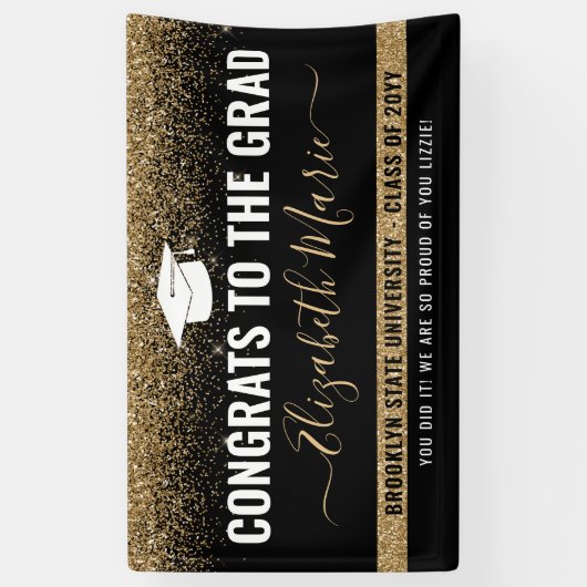 Banderoles Graduation moderne Black Gold Parties scintillant  (Vertical)