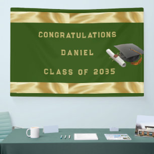 Banderoles Graduation Mortier Commission Vert et Or