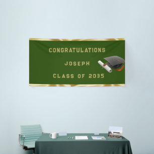 Banderoles Graduation Mortier Commission Vert et Or