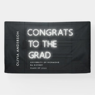 Banderoles Graduation néon noir blanc félicitations parti mod