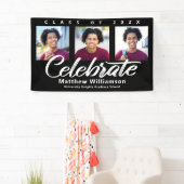 Banderoles Graduation Noire 3 Photo Gras Blanc Script Minimal (En situation)