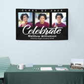 Banderoles Graduation Noire 3 Photo Gras Blanc Script Minimal (Salon professionnel)