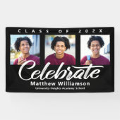 Banderoles Graduation Noire 3 Photo Gras Blanc Script Minimal (Horizontal)