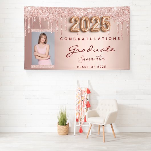 Banderoles Graduation party 2025 photo rose or parties scinti (Insitu)