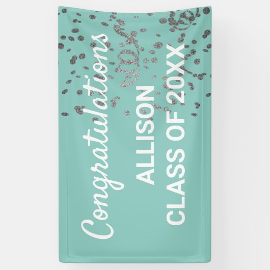 Banderoles Graduation personnalisée Parties scintillant d'arg (Vertical)