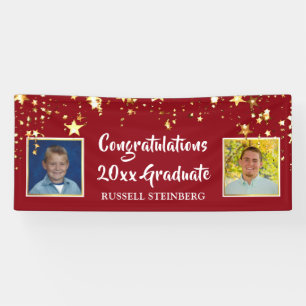 Banderoles Graduation Photo Brush Script Stars Rouge