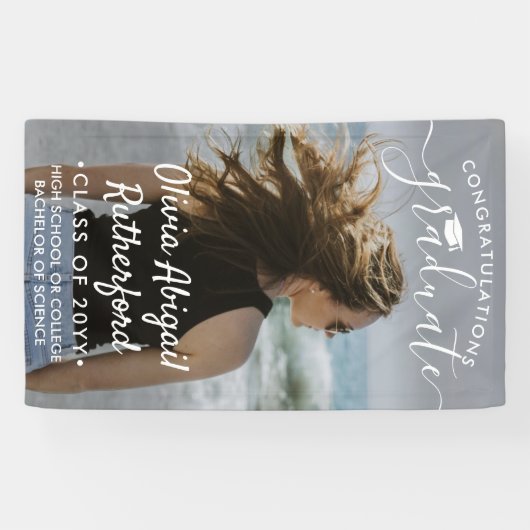 Banderoles Graduation Photo & Elegant White Script Classe Ann (Horizontal)