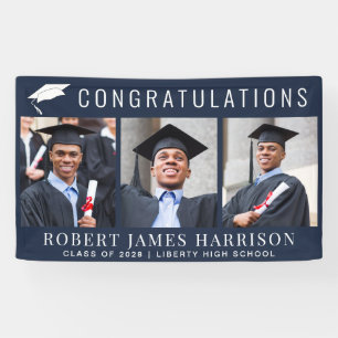 Banderoles Graduation Photo Félicitations Bleu
