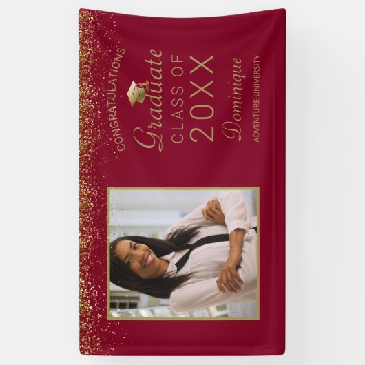 Banderoles Graduation Photo Gold Glam Script Grad Casquette R (Vertical)