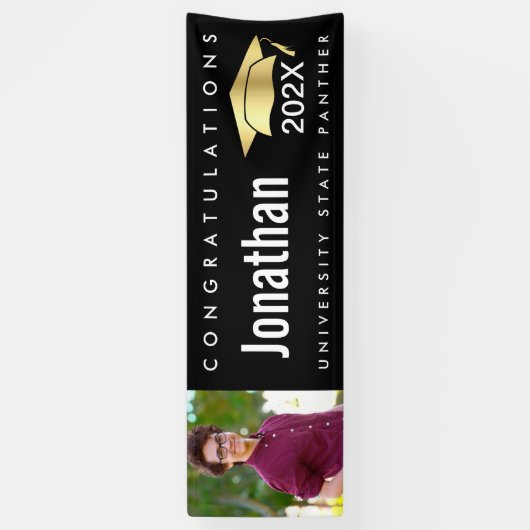 Banderoles Graduation photo noir or casquette moderne audacie (Vertical)