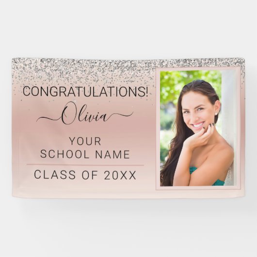 Banderoles Graduation Photo Pink Silver Classe de Parties sci (Horizontal)