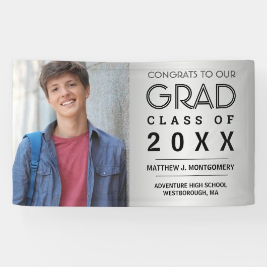 Banderoles Graduation Photo Script moderne Argent (Horizontal)