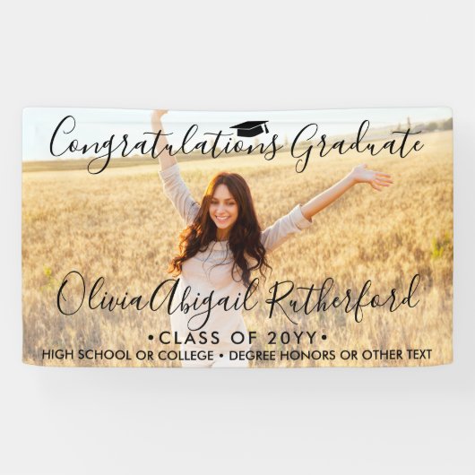 Banderoles Graduation Photo & Simple Noir Script Classe Année (Horizontal)