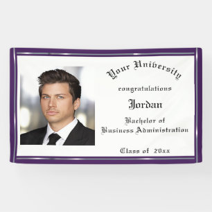 Banderoles Graduation, Purple, Faux Silver Foil, Custom