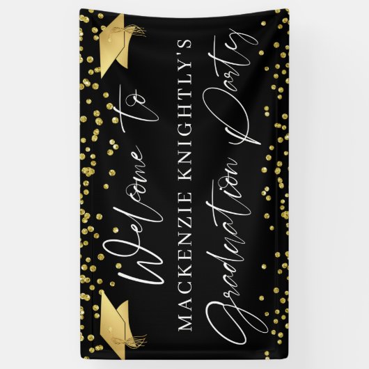 Banderoles Graduation Script moderne Gold Confetti Bienvenue (Vertical)