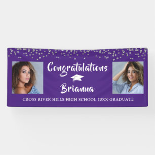 Banderoles Graduation Silver Confetti Script Photo Purple