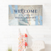 Banderoles Grand Bleu Initiales Photo Mariage moderne Accueil (En situation)