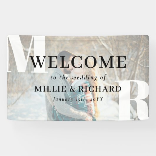 Banderoles Grand Initiales Blanches Photo Mariage moderne Acc (Horizontal)